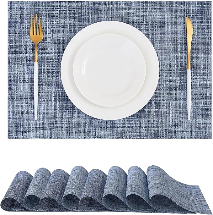 Leetaltree Deep Navy Woven Placemats Set of 8 - Heat Resistant Non-Slip Place mats for Dining Table, Washable Durable PVC Vinyl Woven Table Mats(Deep Navy, 8) by Leetaltree-ArtatEveryTable