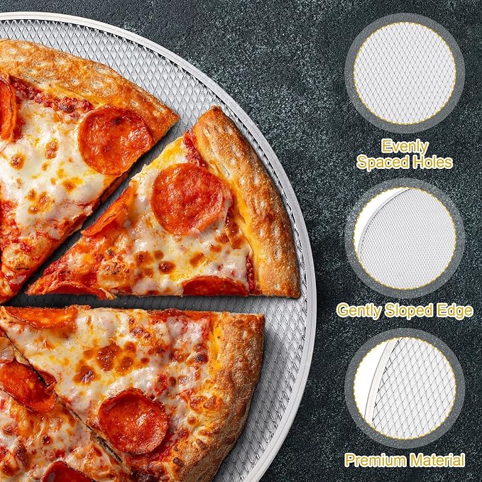Nuogo 5 Pcs 16 Inch Pizza Pan with Holes Aluminum Mesh pizza Screen Seamless Round Tray for Oven Nonstick Baking Sheet for Kitchen Bakery Restaurant BBQ Party Cookware Supplies - Image 4