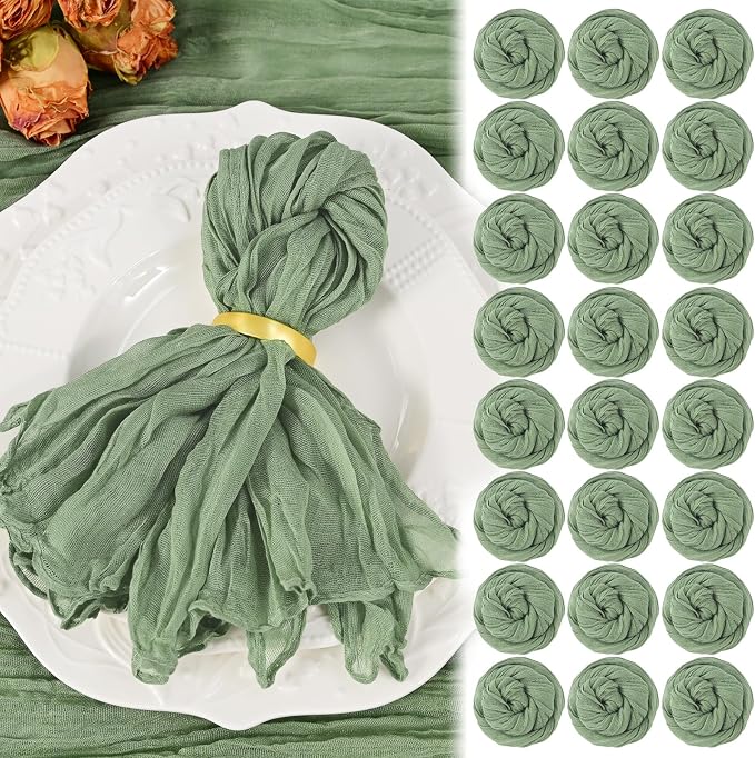 50 Pack Sage Green Cheesecloth Napkins 20"x20" Boho Washable Cloth Napkins Set of 50 Wrinkled Cheese Cloth Napkins Gauze Dinner Table Napkin for Wedding Party Baby Shower Birthday Decor by Showgeous