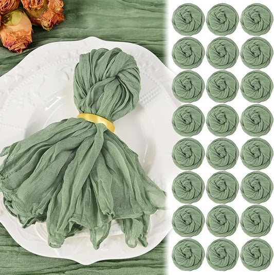 50 Pack Sage Green Cheesecloth Napkins 20"x20" Boho Washable Cloth Napkins Set of 50 Wrinkled Cheese Cloth Napkins Gauze Dinner Table Napkin for Wedding Party Baby Shower Birthday Decor by Showgeous