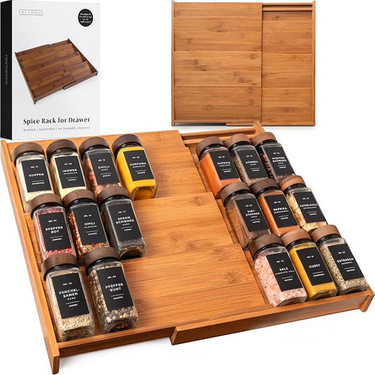 Spice Drawer Organizer - Expandable Spice Rack for Drawer, Black Seasoning Organizer for Drawer Spice Organizer, Spice Organization Seasoning rack insert for Cabinet (Jars Not Included) by EDELHAUS