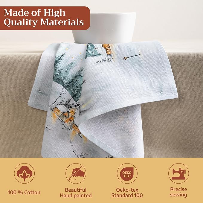 Maison d' Hermine Cloth Napkins Set of 4 Reusable 100% Cotton (20" x 20") | Everyday Square Napkins Cloth Washable Dinner Wedding Restaurant Hotel Kitchen Thanksgiving Christmas - Neige de Noel - Image 3