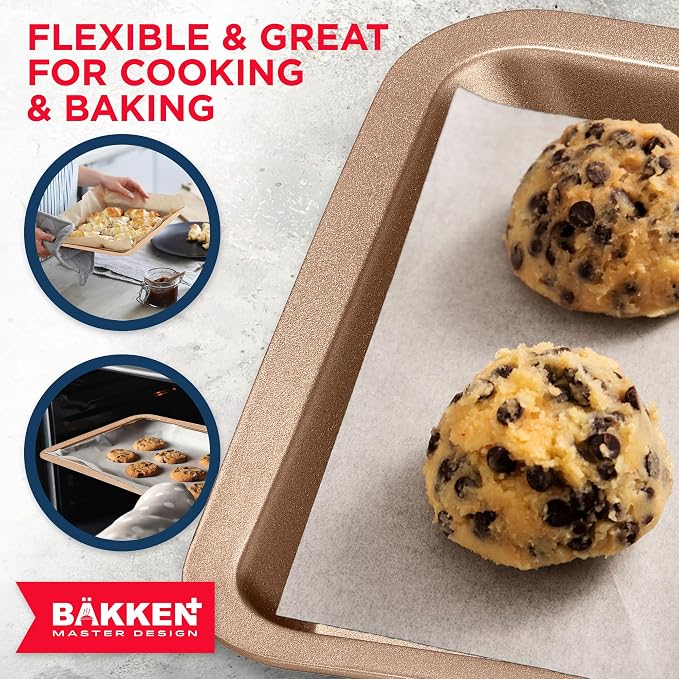 BAKKEN Kitchen Baking Pans - Nonstick Brown Coating, 13.18’’ × 8.66’’ Commercial Grade Carbon Steel Cookie Sheet, Baking Kitchen Essentials, PFOA, PFOS, PTFE Free, Oven Safe Tray (450° F), Brown - Image 6