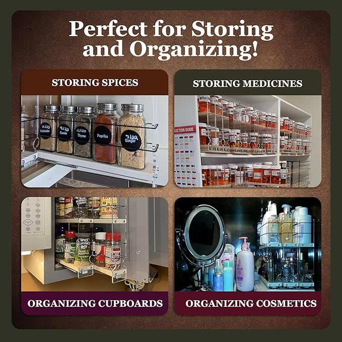 Narrow Spice Rack - Sliding Spice Jars Organizer - Pantry Organizers & Storage - Slide Out Drawers for Kitchen Cabinets - Seasoning Caddy (2.3" W x 10.75" H x 10.6" D, Assembled) - Image 2