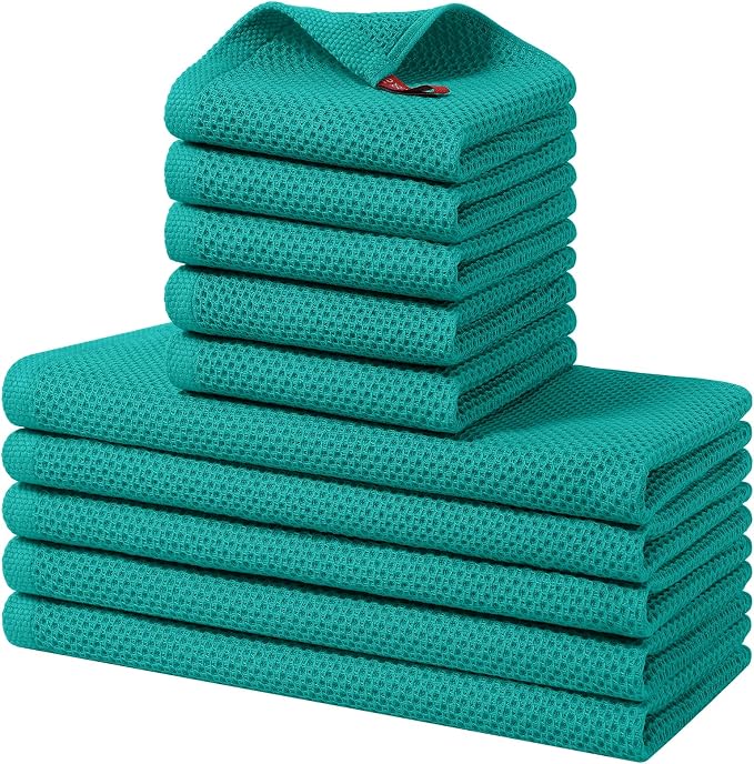 Homaxy 10 Pack 100% Cotton Kitchen Towels and Dishcloths Set, Teal | 12 x 12 Inches and 13 x 28 Inches Kitchen Towels Set, Ultra Soft Absorbent Dish Cloths for Washing Dishes by Homaxy