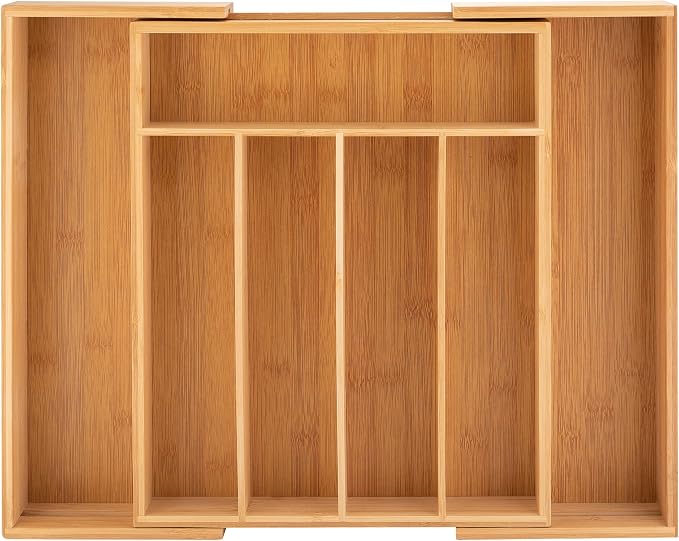 axentia Wood Cutlery Tray - Expandable Bamboo Cutlery Tray Utensil Organiser Flatware Drawer Insert & Divider - 5 to 7 Compartments - Extendable 31 to 48.5cm - Image 8