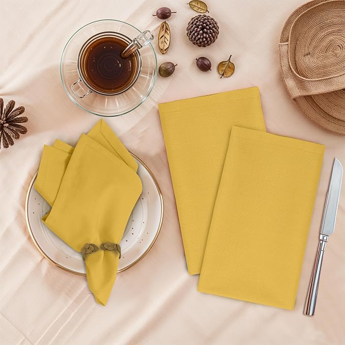 Ruvanti Cloth Napkins Set of 12, 18x18 Inches, 100% Cotton, Washable, Soft & Absorbent, Perfect for Wedding, Christmas, ‎Thanksgiving Dinners - Spicy Mustard - Image 2
