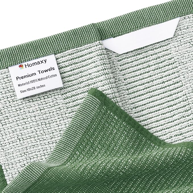 Homaxy 380 GSM Cotton Premium Kitchen Towels 8 Pack, 18"x 28", Grass Green | Flat and Terry Dish Towels, Highly Absorbent Tea Towel Set with Hanging Loop, Soft Utility Kitchen Hand Towels - Image 2