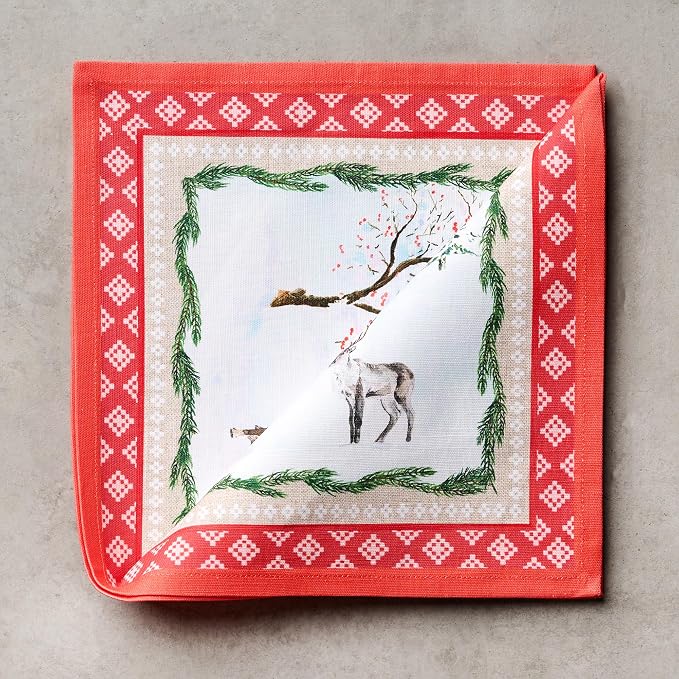 Maison d' Hermine Cloth Napkins Set of 4 Reusable 100% Cotton (20" x 20") | Everyday Square Napkins Cloth Washable Dinner Wedding Restaurant Hotel Kitchen Thanksgiving Christmas - Rural Christmas - Image 9
