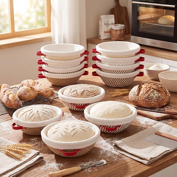Gisafai 12 Set Banneton Bread Proofing Baskets Bulk 9 Inch Round Cotton Rope Artisan Sourdough Bread Banneton Dough Proofing Bowls with Cloth Liners and Covers for Homemade Baking Bakery - Image 2