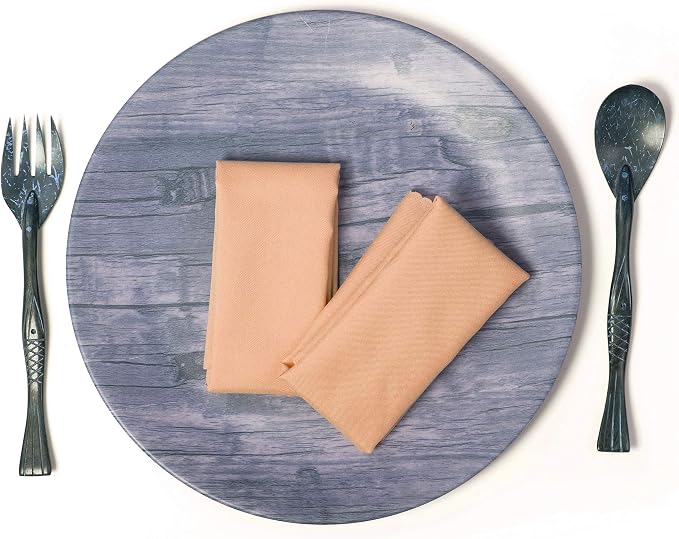 Pack of 25 Polyester Napkins 17 x 17 Inch Square with Scalloped Edge, Plain Washable Reusable Dining Table Cloth Napkin for Wedding Party Banquet Home Restaurant Bistro Decoration - Peach - Image 4
