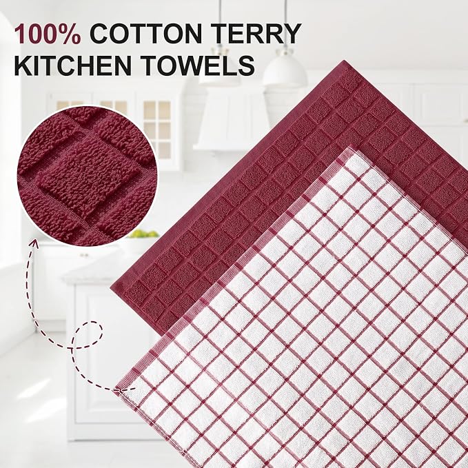 Homaxy Large Premium Cotton Kitchen Towels 16"x 28", 6 Pack, Red | Natural Ring Spun 390 GSM Dish Towels, Super Absorbent Terry Kitchen Hand Towels, Soft Tea Towels with Hanging Loop - Image 2