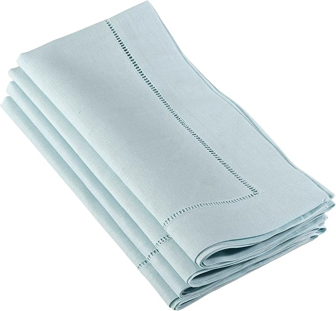 SARO LIFESTYLE Hemstitched Cloth Napkins (Set of 4) - Linen Blend Fabric Napkins for Weddings, Parties, Holiday Dining & Everyday Table Décor, 20"x20", Aqua by SaroLifestyle