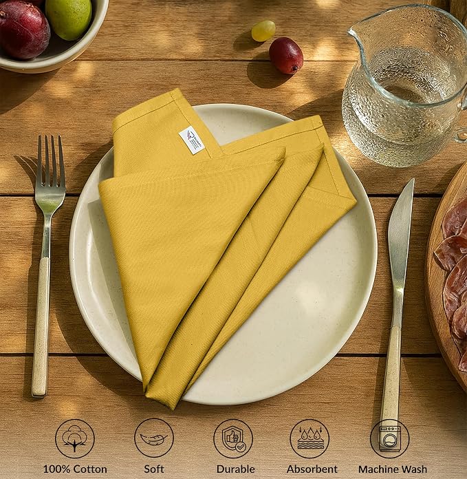 Ruvanti Cloth Napkins Set of 12, 100% Cotton High GSM 18x18 Inches Soft, Washable, Highly Durable & Absorbent, Perfect for Parties, Christmas, Thanksgiving Dinners – Spicy Mustard - Image 4