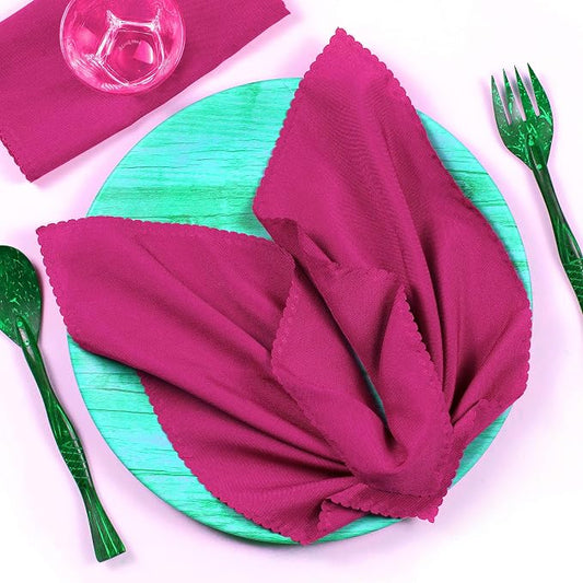 Pack of 25 Polyester Napkins 17 x 17 Inch Square with Scalloped Edge, Plain Washable Reusable Dining Table Cloth Napkin for Wedding Party Banquet Home Restaurant Bistro Decoration - Magenta by MDS
