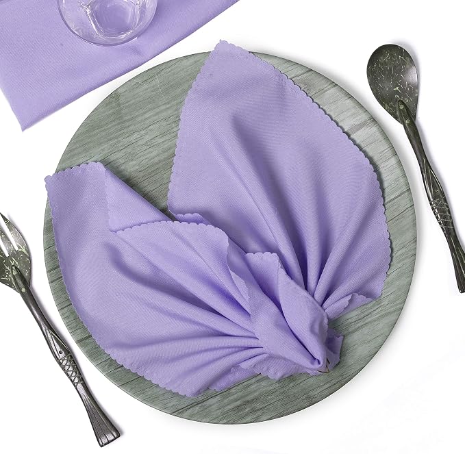 Pack of 25 Polyester Napkins 17 x 17 Inch Square with Scalloped Edge, Plain Washable Reusable Dining Table Cloth Napkin for Wedding Party Banquet Home Restaurant Bistro Decoration - Lavender by MDS