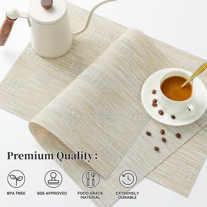 Leetaltree Wheat Placemats Set of 6 - Heat Resistant Non-Slip Place mats for Dining Table, Washable Durable PVC Vinyl Woven Table Mats（Wheat, 6） - Image 2