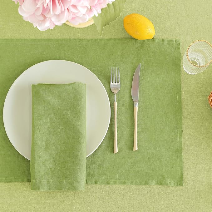 Linen Placemats 14x19Inch Set of 4,100% Linen Placemats Natural Rustic Tablemats for Easter,Mother's Day,Summer,Handcrafted from European Flax(Lime Green) - Image 2