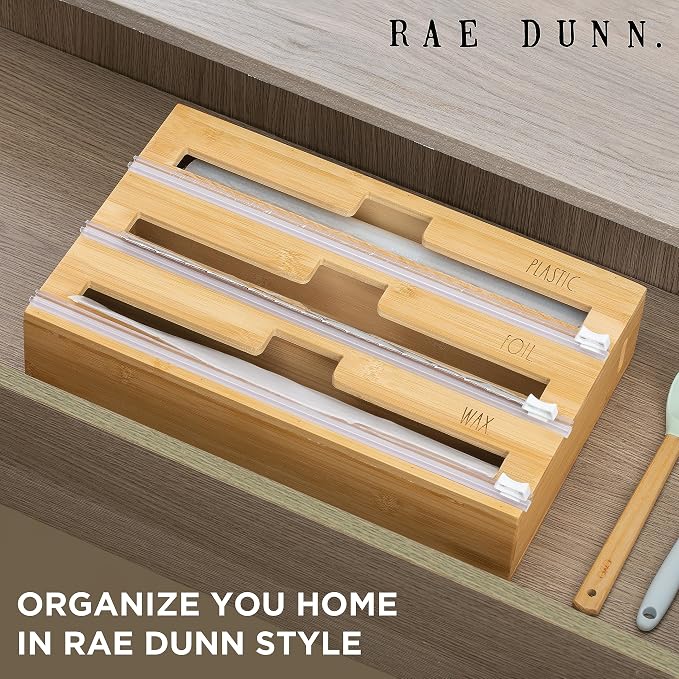 Rae Dunn Bamboo Bag Organizer for Kitchen Drawer - Durable Wood Organizer for Kitchen Storage - Holds Gallon, Quart, Snack, Sandwich Size Baggies, Plastic Wrap and Foil - Image 2