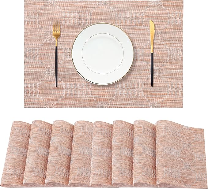 Leetaltree Coral Placemats Set of 8 - Heat Resistant Non-Slip Place mats for Dining Table, Washable Durable PVC Vinyl Woven Table Mats（Coral, 8） by Leetaltree-ArtatEveryTable