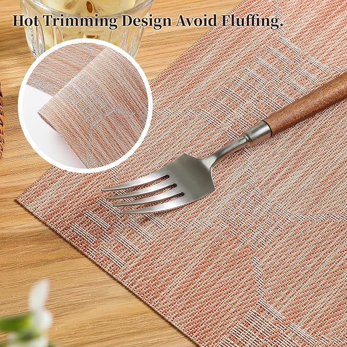 Leetaltree Coral Placemats Set of 12 - Heat Resistant Non-Slip Place mats for Dining Table, Washable Durable PVC Vinyl Woven Table Mats（Coral, 12） - Image 3