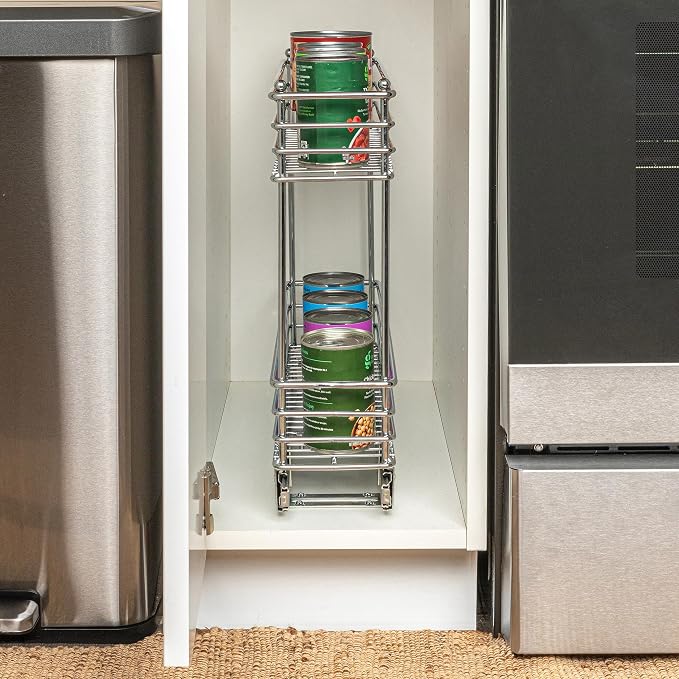 Household Essentials Chrome 2-Tier Sliding Cabinet Organizer, 5" - Image 5