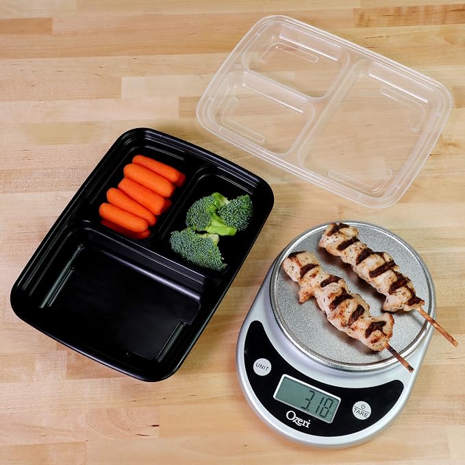 Freshware Meal Prep Containers [21 Pack] 3 Compartment with Lids, Food Storage Containers, Bento Box, Stackable, Microwave/Dishwasher/Freezer Safe (24 oz) - Image 2