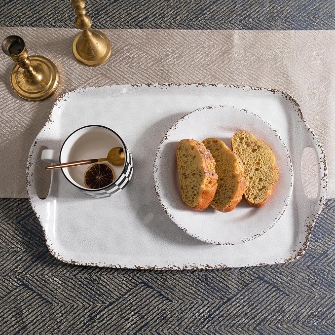 Farmhouse Melamine Serving Tray with Handles, Set of 2, 19"x12" Extra Large Rectangular Turkey Serving Platter, Serving Food Trays for Entertaining, Christmas,Thanksgiving,Party, Ivory - Image 4