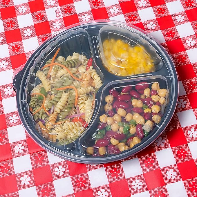 3 Compartment 33oz Black Round Meal Prep Containers with Lids, Reusable Bento Box, Food Storage Containers | BPA Free | Stackable | Lunch Boxes, Microwave/Dishwasher/Freezer Safe (25) - Image 7