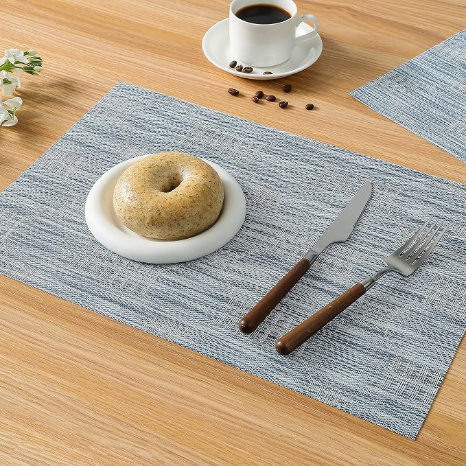 Leetaltree Jacquard Blue Placemats Set of 4 - Heat Resistant Non-Slip Place mats for Dining Table, Washable Durable PVC Vinyl Woven Table Mats (Jacquard Blue, 4) - Image 7