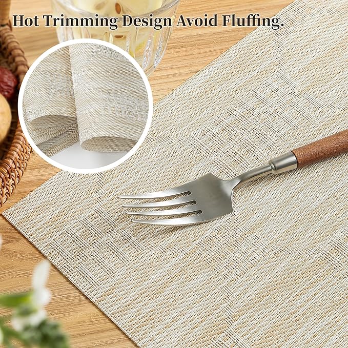 Leetaltree Wheat Placemats Set of 8 - Heat Resistant Non-Slip Place mats for Dining Table, Washable Durable PVC Vinyl Woven Table Mats（Wheat, 8） - Image 3