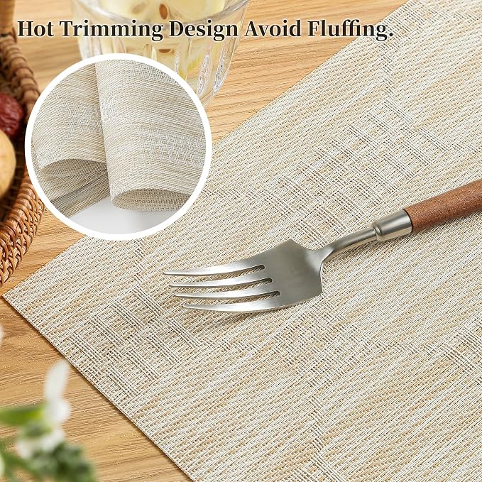 Leetaltree Wheat Placemats Set of 6 - Heat Resistant Non-Slip Place mats for Dining Table, Washable Durable PVC Vinyl Woven Table Mats（Wheat, 6） - Image 3