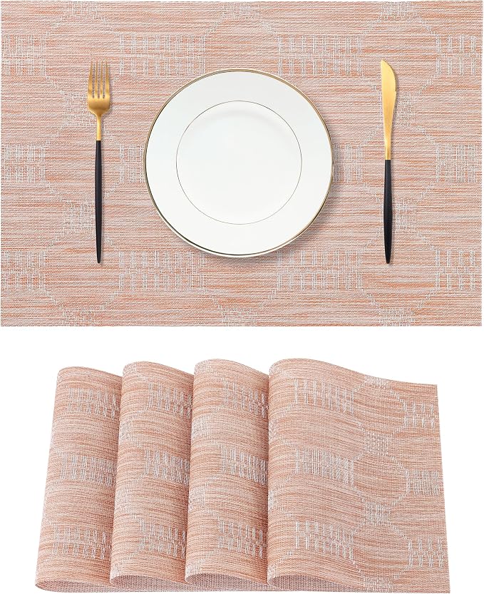 Leetaltree Coral Placemats Set of 4 - Heat Resistant Non-Slip Place mats for Dining Table, Washable Durable PVC Vinyl Woven Table Mats（Coral, 4） by Leetaltree-ArtatEveryTable