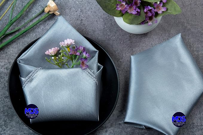 Set of 100 PCS Satin Napkin 12x12 Inch Square, Dinner Table Napkins for Wedding, Bulk Silky Sateen Cloth Napkins for Restaurant Banquet Graduation Birthday Party Decoration - Light Silver - Image 6