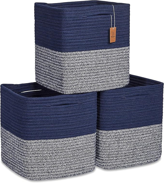 NaturalCozy Storage Cubes 11 Inch Cotton Rope Woven Baskets for Organizing, 3-Pack | Cube Storage Bin | Square Storage Baskets for Shelves Organizer, Classroom, Kids Toy Bins, Closet, Baby Nursery by NaturalCozy