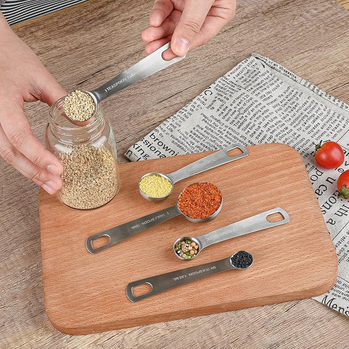 Stainless Steel Measuring Cups and Spoons Set, 18/8(304) Steel Material Heavy Duty 5 Measuring cups and 5 Measuring Spoons 1 Leveler and 2 rings Pack 13pcs Per set - Image 8