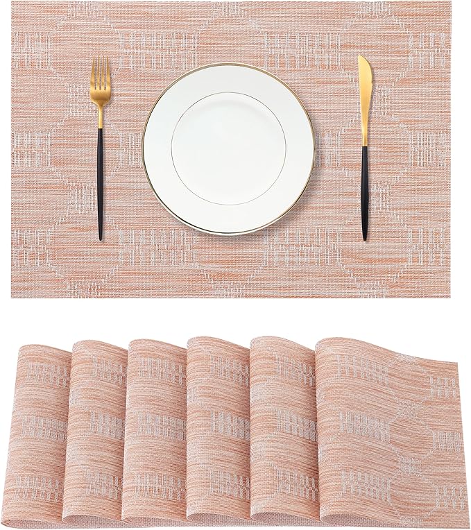 Leetaltree Coral Placemats Set of 6 - Heat Resistant Non-Slip Place mats for Dining Table, Washable Durable PVC Vinyl Woven Table Mats（Coral, 6） by Leetaltree-ArtatEveryTable