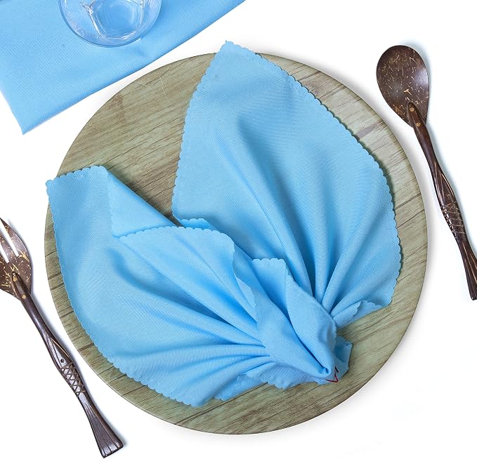 Pack of 100 Polyester Napkins 17 x 17 Inch Square with Scalloped Edge, Plain Washable Reusable Dining Table Cloth Napkin for Wedding Party Banquet Home Restaurant Bistro Decoration - Turquoise by MDS