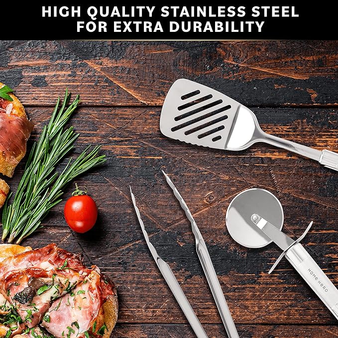 Home Hero 54-Piece Stainless Steel Kitchen Utensils Set - Heat-Resistant Nonstick Silicone & Stainless Steel Cooking Utensils - Complete Tools with Slotted Spoon & Pasta Spoon - Pack of 54, Silver | Heat-Resistant Stainless Steel Kitchen Utensil Set - ... - Image 6