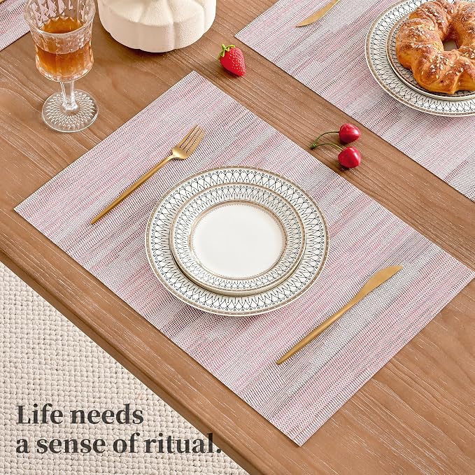 Leetaltree Misty Rose Placemats Set of 4 - Heat Resistant Non-Slip Place mats for Dining Table, Washable Durable PVC Vinyl Woven Table Mats（Misty Rose, 4） - Image 6