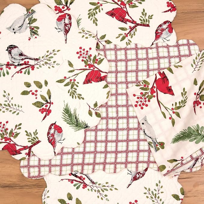 Red Cardinal & Evergreen 100% Cotton Set of 6 Cloth Napkins | Christmas Decor, Gift Idea - Image 4