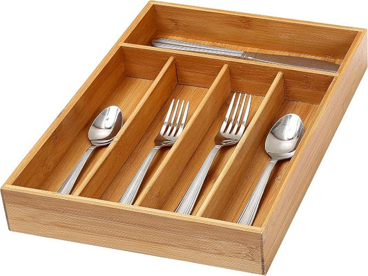 YBM Home Bamboo Cutlery Tray Flatware Silverware Drawer Organizer with 5 Compartments, 338 by YBMHome