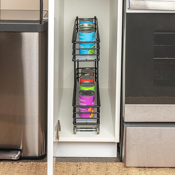 Household Essentials Glidez Under Cabinet 2‑Tier Pull‑Out Storage Organizer with Removable PEVA Liners, Matte Black - Image 7