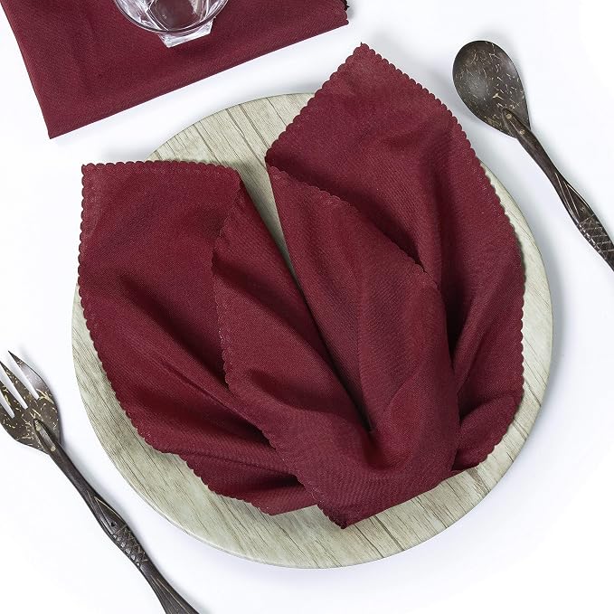 Pack of 50 Polyester Napkins 17 x 17 Inch Square with Scalloped Edge, Plain Washable Reusable Dining Table Cloth Napkin for Wedding Party Banquet Home Restaurant Bistro Decoration - Maroon by MDS