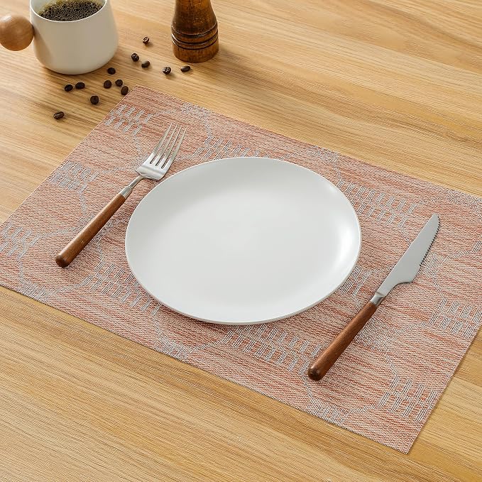 Leetaltree Coral Placemats Set of 4 - Heat Resistant Non-Slip Place mats for Dining Table, Washable Durable PVC Vinyl Woven Table Mats（Coral, 4） - Image 7