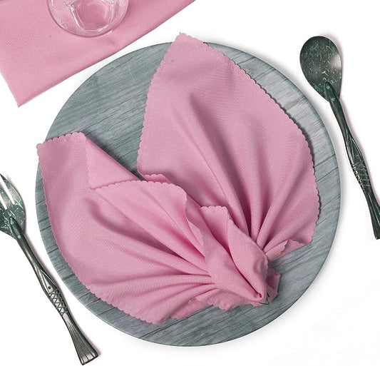 Pack of 25 Polyester Napkins 17 x 17 Inch Square with Scalloped Edge, Plain Washable Reusable Dining Table Cloth Napkin for Wedding Party Banquet Home Restaurant Bistro Decoration - Pink by MDS