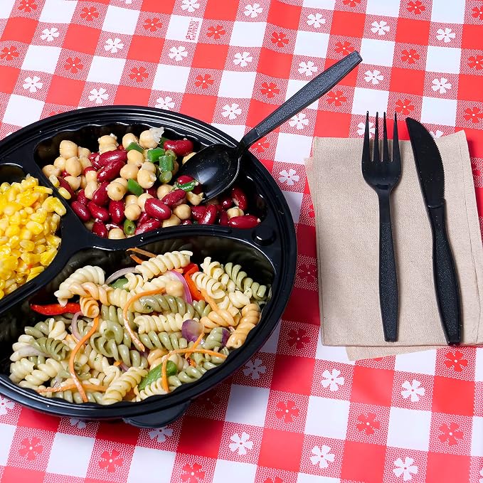 3 Compartment 33oz Black Round Meal Prep Containers with Lids, Reusable Bento Box, Food Storage Containers | BPA Free | Stackable | Lunch Boxes, Microwave/Dishwasher/Freezer Safe (25) - Image 8