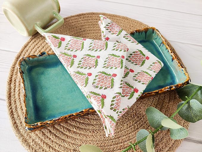 Craftbot Washable Cotton Print Napkins 18x18 inches - Set of 6 - Everyday Use or Dinner Party and Events - Off White Indian Block Printed Fabric - Image 3