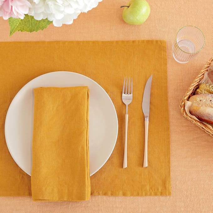 Linen Placemats 14x19Inch Set of 4,100% Linen Placemats Natural Rustic Tablemats for Easter,Mother's Day,Summer,Handcrafted from European Flax(Yellow) - Image 2