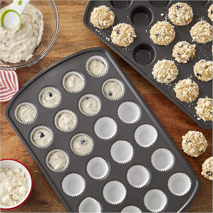 Wilton Perfect Results Premium Set of 2 Non-Stick Mini Muffin Pans, 24-Cup Cupcake Pans, Steel - Image 2